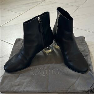 Alexander McQueen Black Leather Ankle Boots with Clear Lucite Heel
